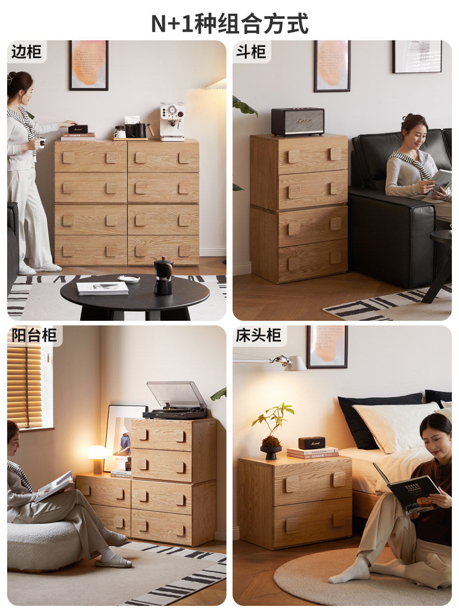 【45-day pre-sale】Solid wood TV cabinet, living room modern minimalist modular combination, Carmen cabinet, oak floor-standing side cabinet